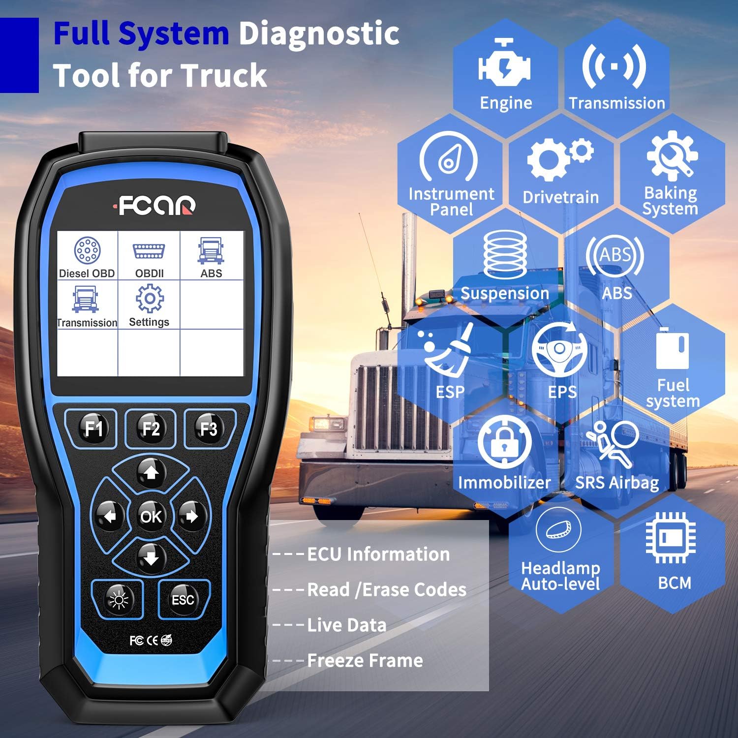 FCAR F507 Heavy Duty Truck Scanner, 2 in 1 Car OBD2 Scanner&HD Truck Scan Tool