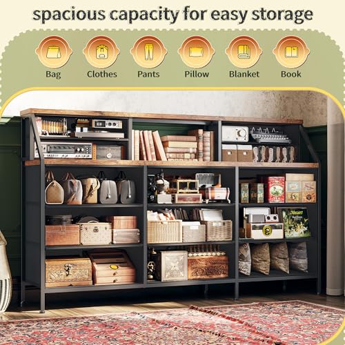 55" W Dresser for Bedroom, Dressers & Chests of Drawers with 13 Fabric Drawers and 2 Open Shelves, Long Vanity Dressers for Bedroom & Closet