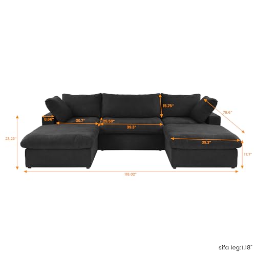 160.6" Cloud Couch Modular Sectional Sofa for Livingroom,Oversized Convertible Sofa with Storage Ottomans,6 Seat Wide Couches