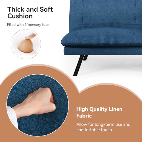 71" Convertible Futon Sofa,Faux Leather Futon Couch Bed,Sleeper Sofa Bed,Memory Foam Modern Folding Small Loveseat for Living Room,Office,Apartment
