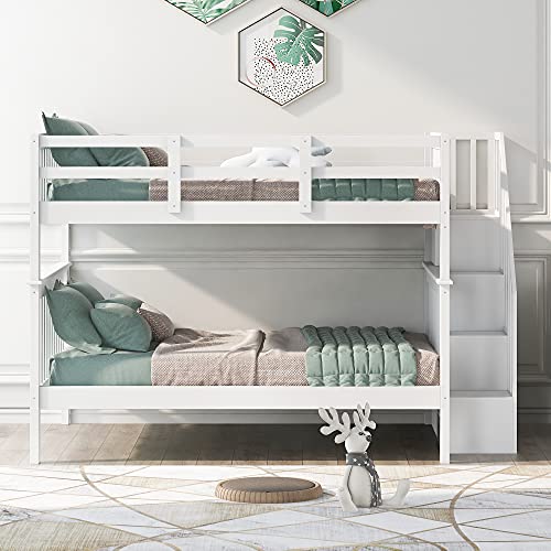 Ball & Cast Full Over Full Bunk Bed with Twin Size Trundle and Built in 4 Drawer,Wood Bunkbed w/Storage Ladder & Slat Support
