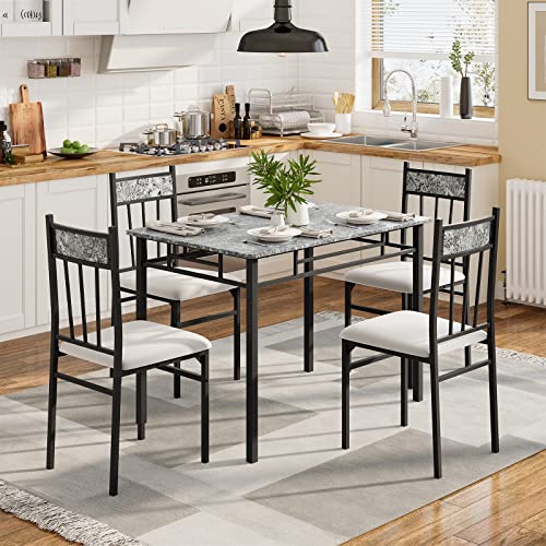NAFORT 5 Piece Dining Table Set for 4, Faux Marble Kitchen Table and Chairs Set of 4