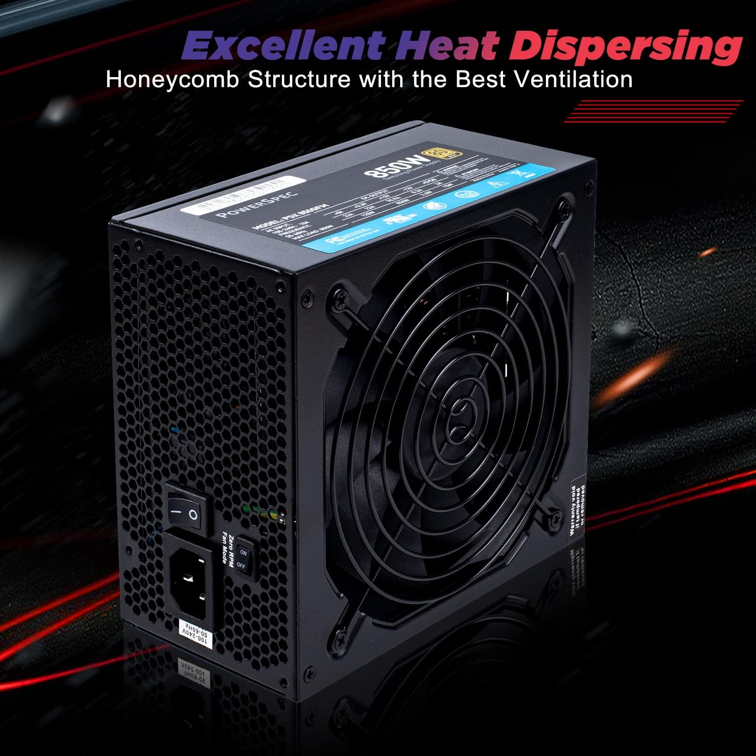 PowerSpec 650W Power Supply 80 Plus Bronze Certified Fixed Cable Non-Modular ATX PSU Active PFC SLI Crossfire Ready Gaming PC Computer Switching