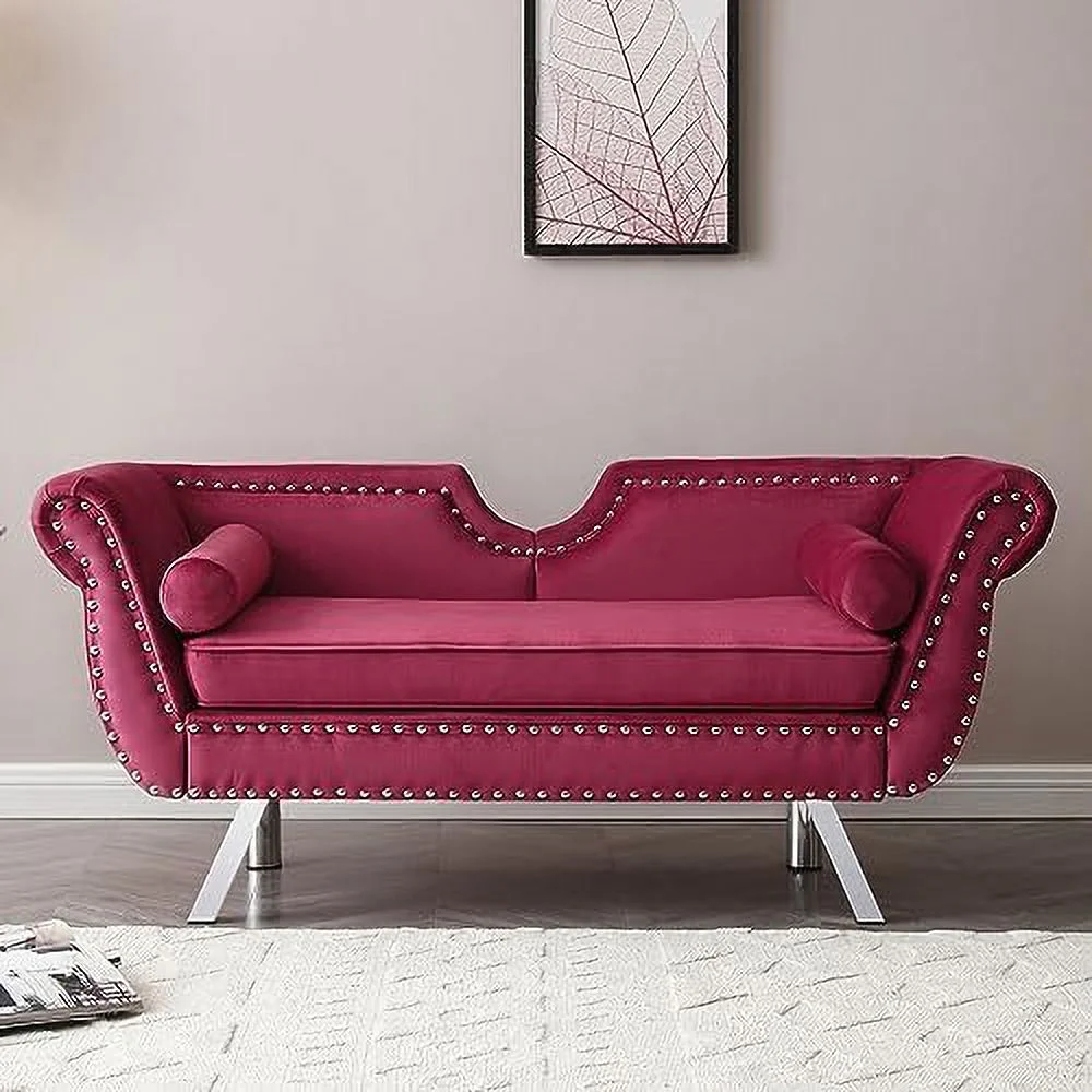 NLIBOOMLife Velvet Ottoman Bench for Bedroom End of Bed Modern Mid-Century Flared Arm Small Loveseat Sofa Couch Rolled Armed Entryway Long Ottoman