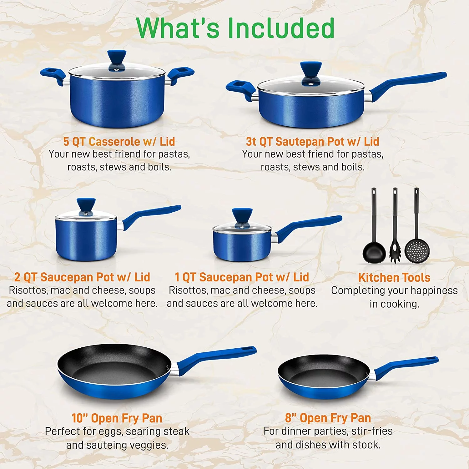 Kitchenware Pots & Pans - Stylish Kitchen Cookware Set, Non-Stick 13-Piece Set - Curated Treasures Market