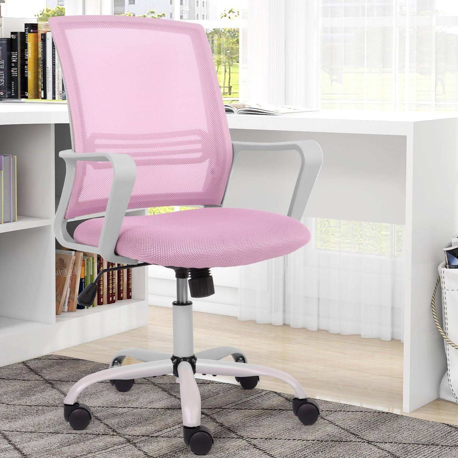 Home Office Chair Computer Task Chair Adjustable Desk Chair with Swivel Casters for Office Leisure - Pink