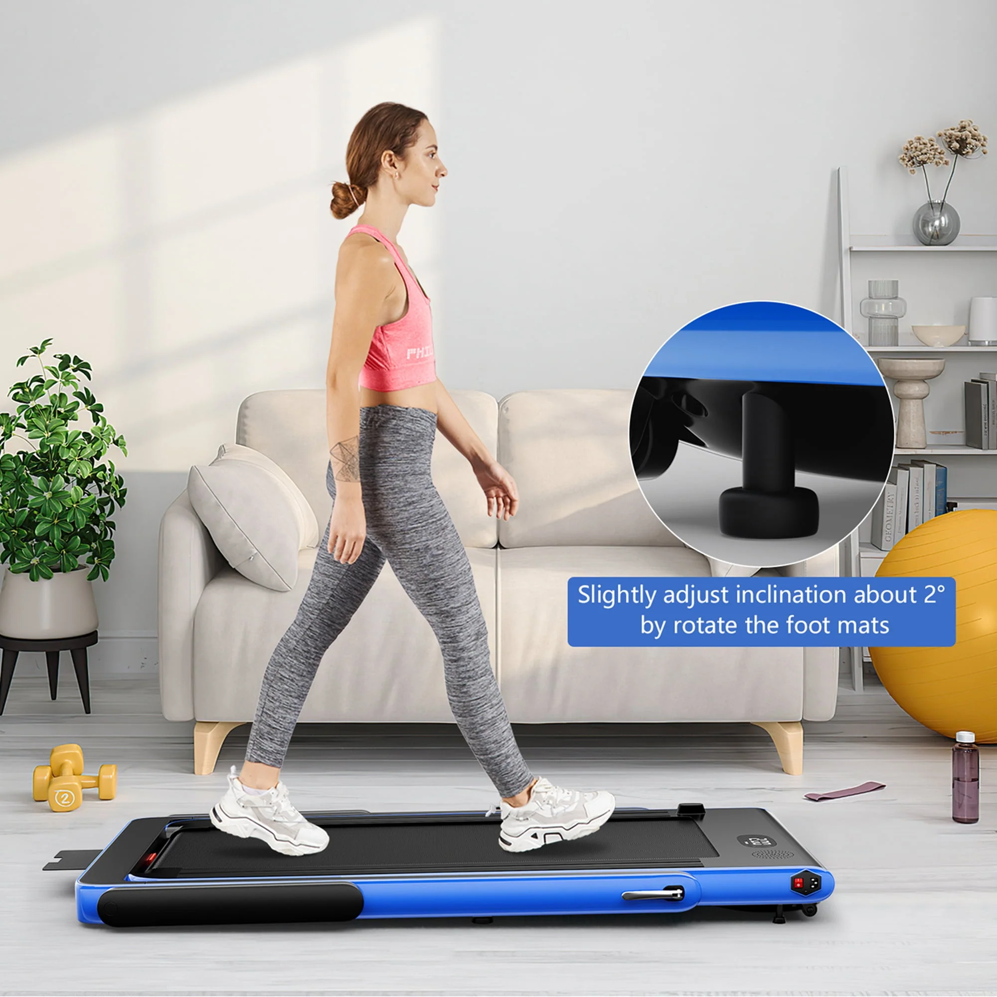 SuperFit Up To 7.5MPH 2.25HP 2 in 1 Single Display Screen Folding Treadmill W/ APP Control Speaker Remote Control Blue