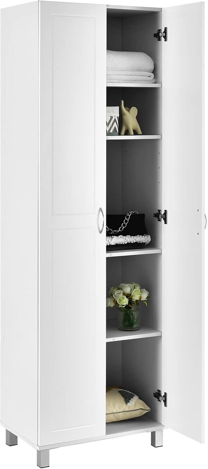 DORTALA 2-Door Tall Storage Cabinet, Morden Kitchen Pantry Cupboard Organizer w/ 5 Shelves, Wood Utility Floor Storage Cabinet