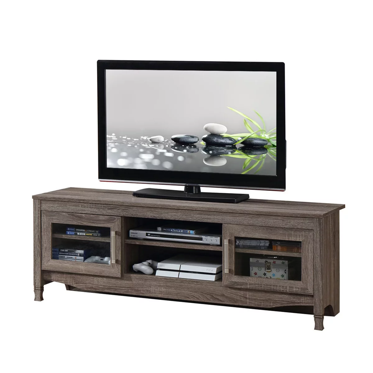TV Stands up to 60 Inches, Farmhouse Entertainment Center with 2 Doors, Media Console Table Storage Cabinet for Living Room Bedroom, Grey Driftwood