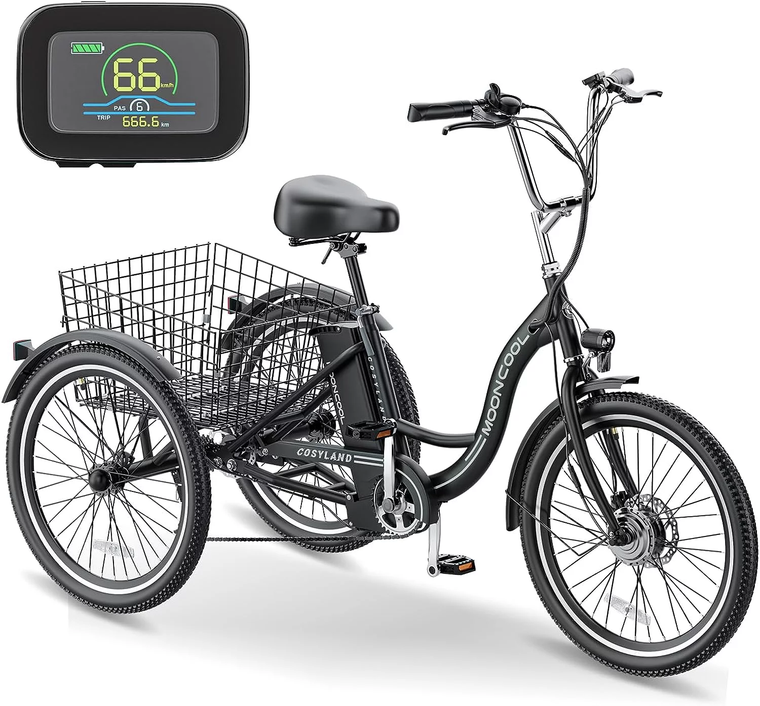 Mooncool 24 26 3 Wheel Electric Tricycle for Adults