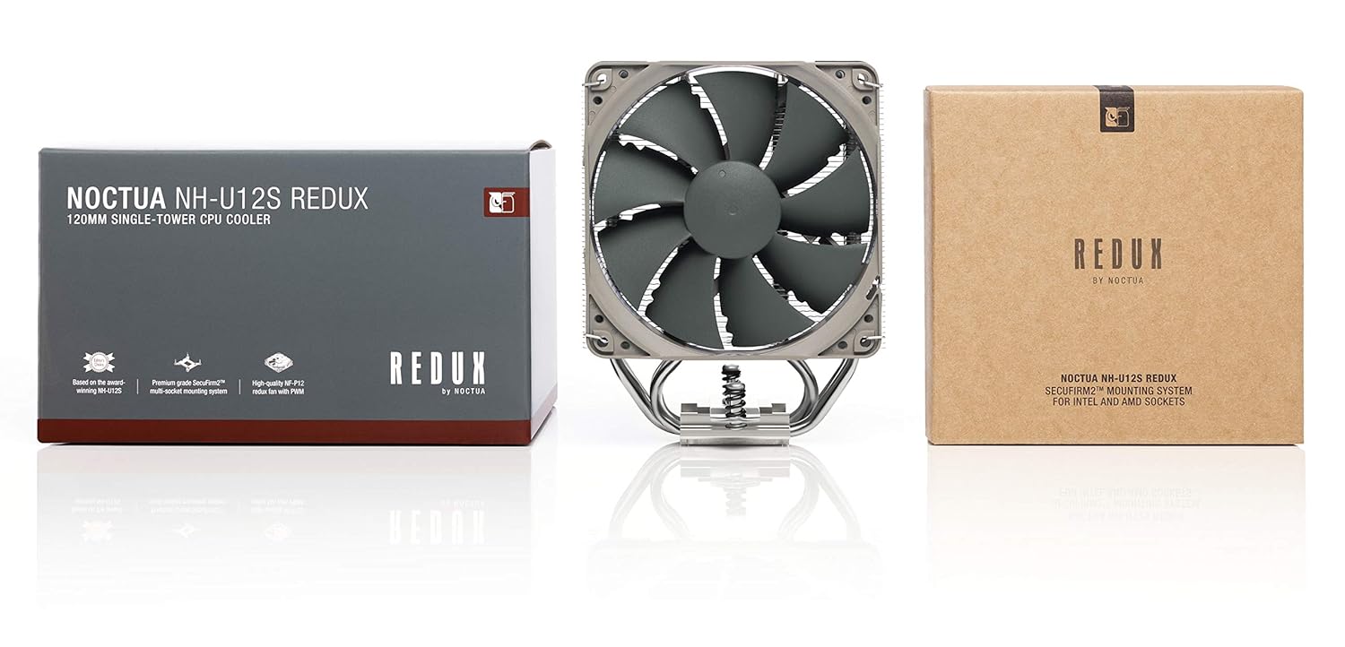 Noctua NH-U12S Redux, High Performance CPU Cooler with NF-P12 redux-1700 PWM 120mm Fan (Grey) Pack of 2