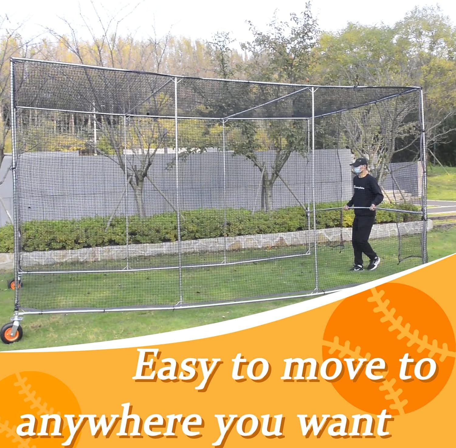 Batting Cage with Wheels,Baseball Batting Cage,Batting Cage with Wheels for Backyard,Mobile Baseball Batting Cage
