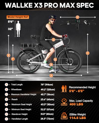 W Wallke Actual 2800W Dual Motor Folding Mountain Electric Bike, 48V 44Ah Battery 170 Mile,26" Fat Tire 35MPH Fast Adult Ebike