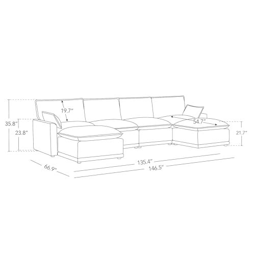 CHITA 113" Oversized Cloud Sectional Couch, Modern Modular Sectional Sofa Set for Living Room, 4 Seater L Shaped Couch, Cream