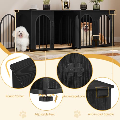71" Dog Crate Furniture for 2 Dogs, Heavy Duty Indoor Dog Kennel TV Stand, XXL Wooden Dog Cage with Divider for Medium Large Dogs