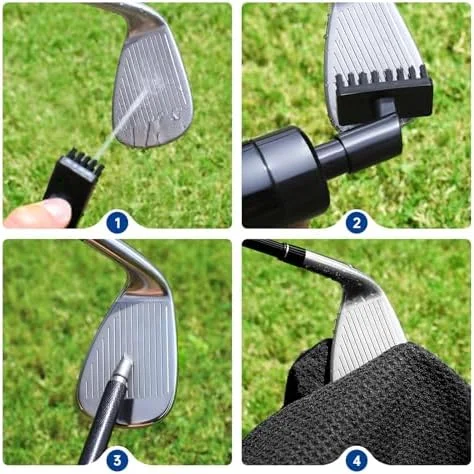Golf Club Cleaner Brush with 5oz Water Bottle, 8.3“ Leak-Proof Design, 2 Towels &amp; 100 Bamboo Golf Tees – Golf Accessories for Men &amp