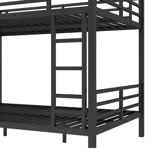 Heavy Duty Bunk Bed Frame with Ladder, Twin XL Over Twin XL Bunk Beds with Safety Guardrails, Adults Bunk Beds with Noise-Reducing Rubber Stoppers