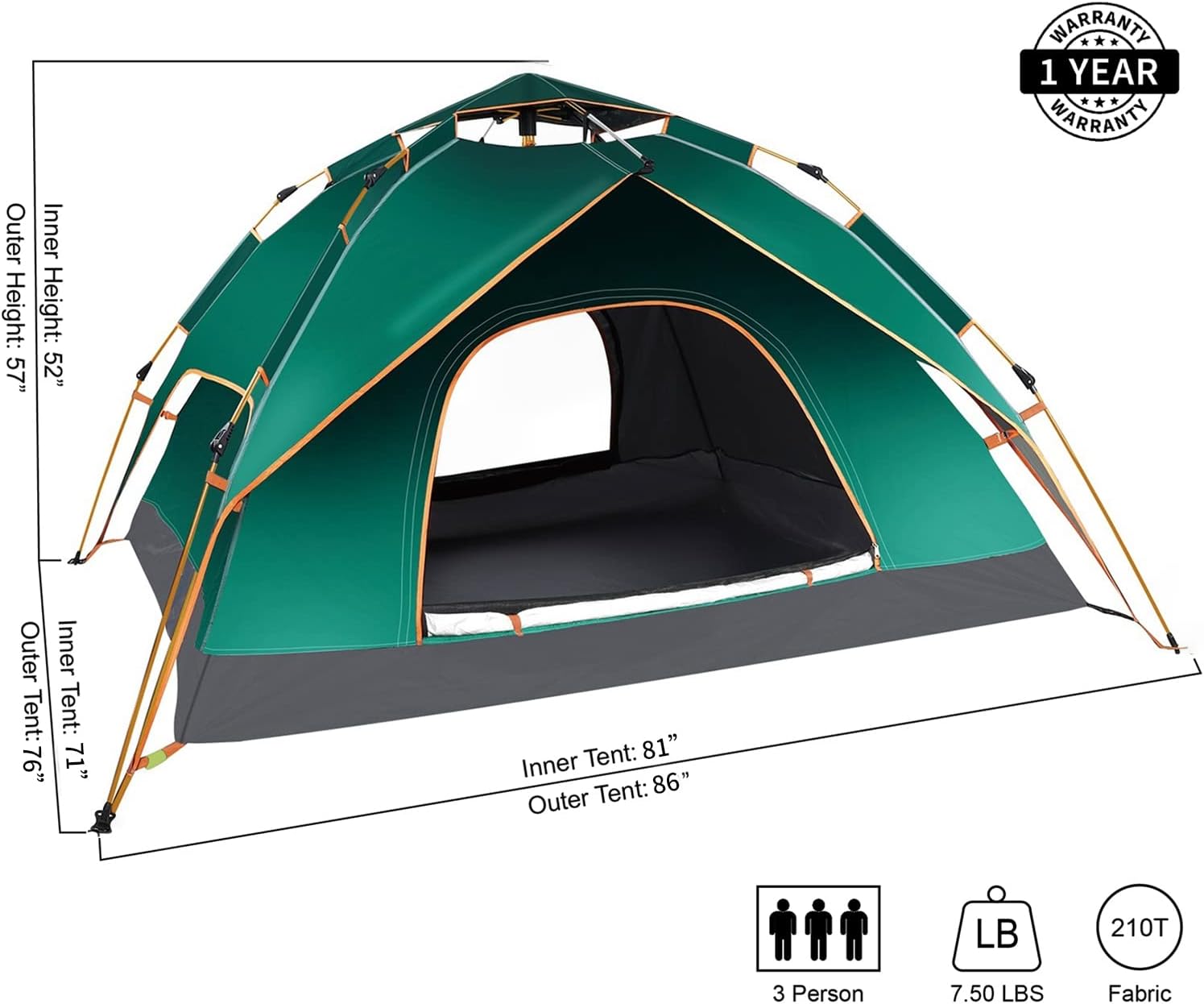 Camping Tent for 2 Or 3 Person,Instant Pop Up Tents, Double Layer Easy Set Up Tent & Shelter