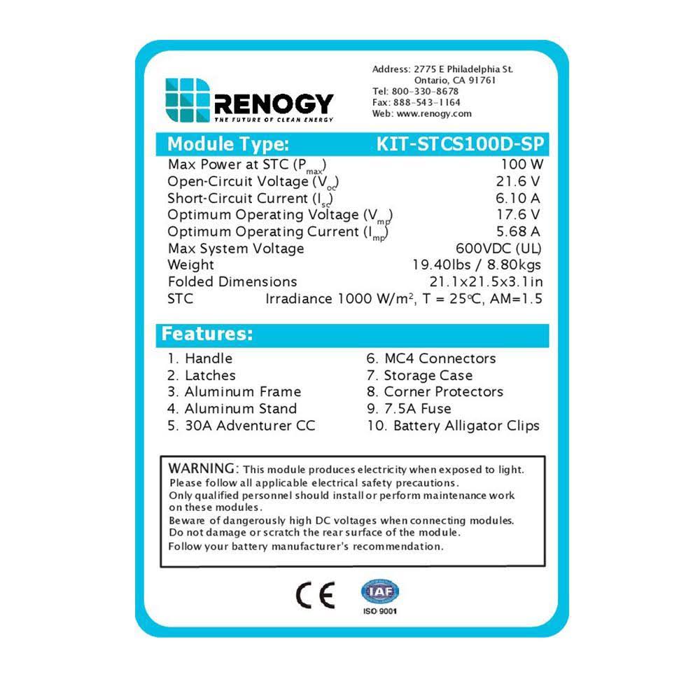 Renogy 100 Watt Eclipse Monocrystalline Solar Suitcase, with Controller