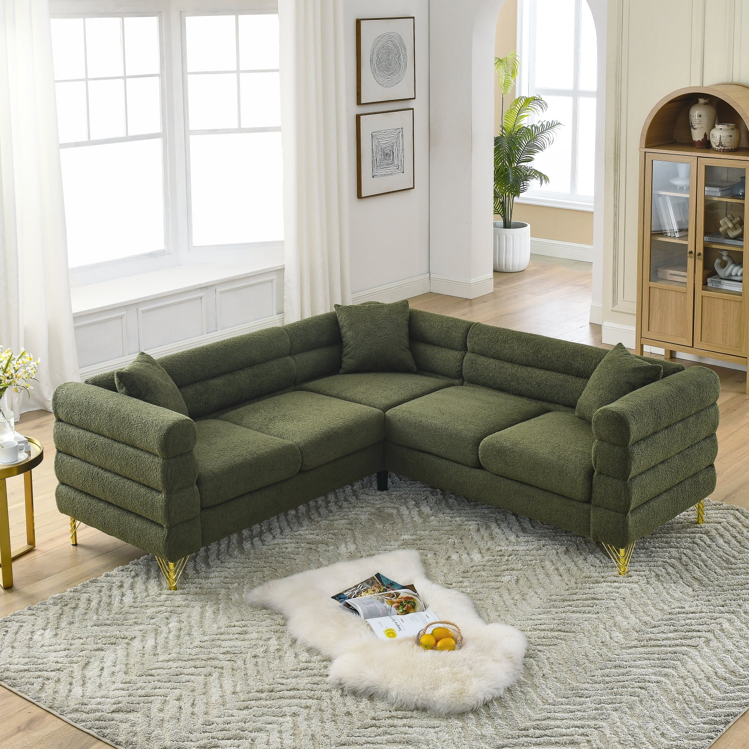 Holaki 81" Oversized Corner Sofa Set, L-Shaped Sectional Couch, 5-Seater Corner Sofas with 3 Cushions for Living Room, Bedroom, Apartment