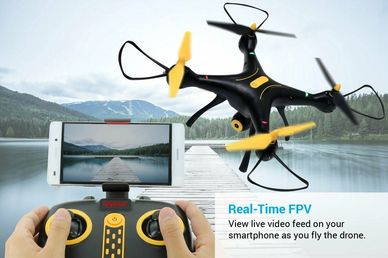 Syma X8SW WiFi FPV Quadcopter Drone 720p HD Camera Altitude Hold (Black/Yellow)