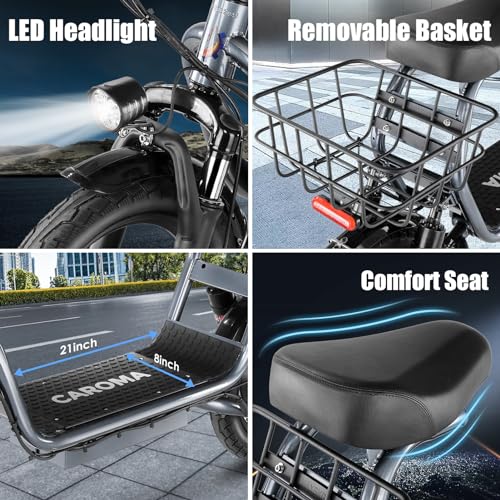 Caroma Peak 500W/800W/1200W Electric Scooter with Seat for Adults,up to 30 Miles&20MPH, 14" Fat Tire