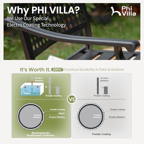 PHI VILLA Stackable Wrought Iron Patio Dining Chairs - Set of 2 Black Outdoor Chair Bistro Metal Chairs, Support 300 LBS