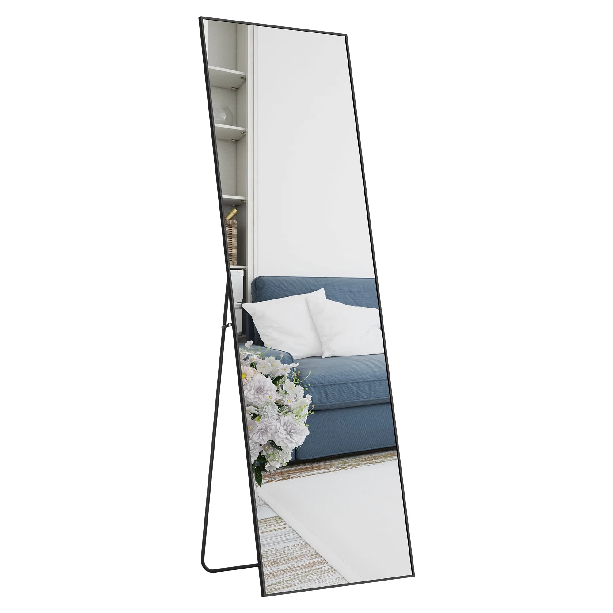 EDX Full Length Mirror 64x21 Full Body Mirror Rectangle Free Standing Wall Mounted Leaning Hanging Floor Mirrors, Black