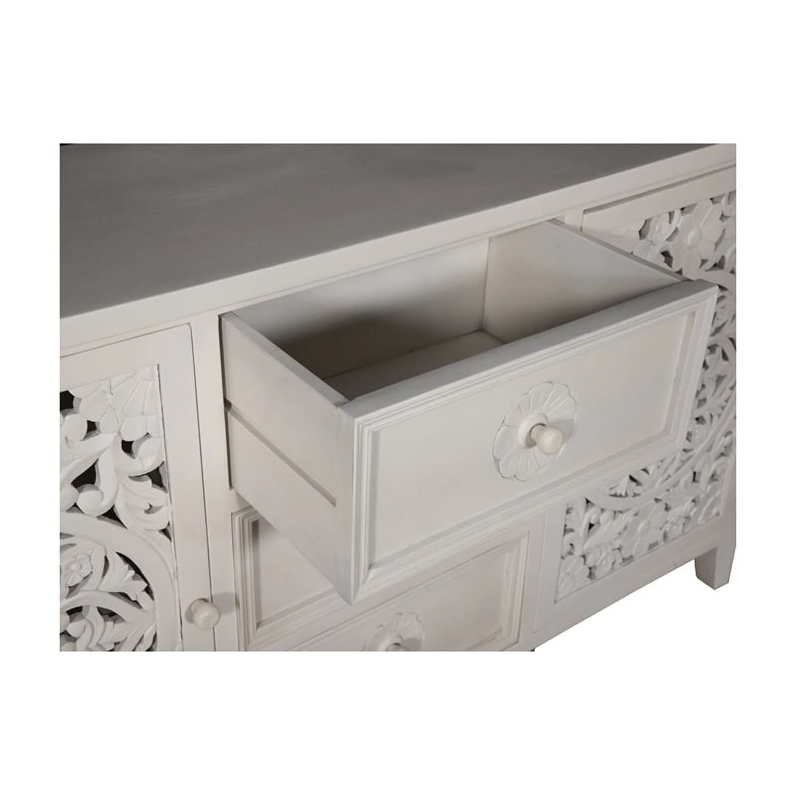 Pemberly Row Contemporary Solid Wood Sideboard in White Finish