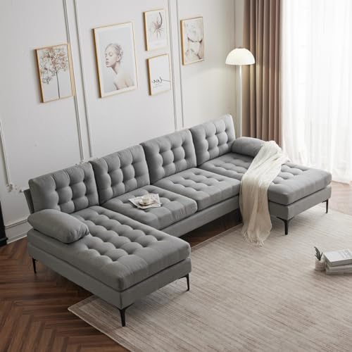 Karl home Convertible Sectional Sofa 110" U-Shape Sofa Couch 4-Seat Couch with Chaise ChenilleFabric Upholstered for Living Room, Apartment, Office