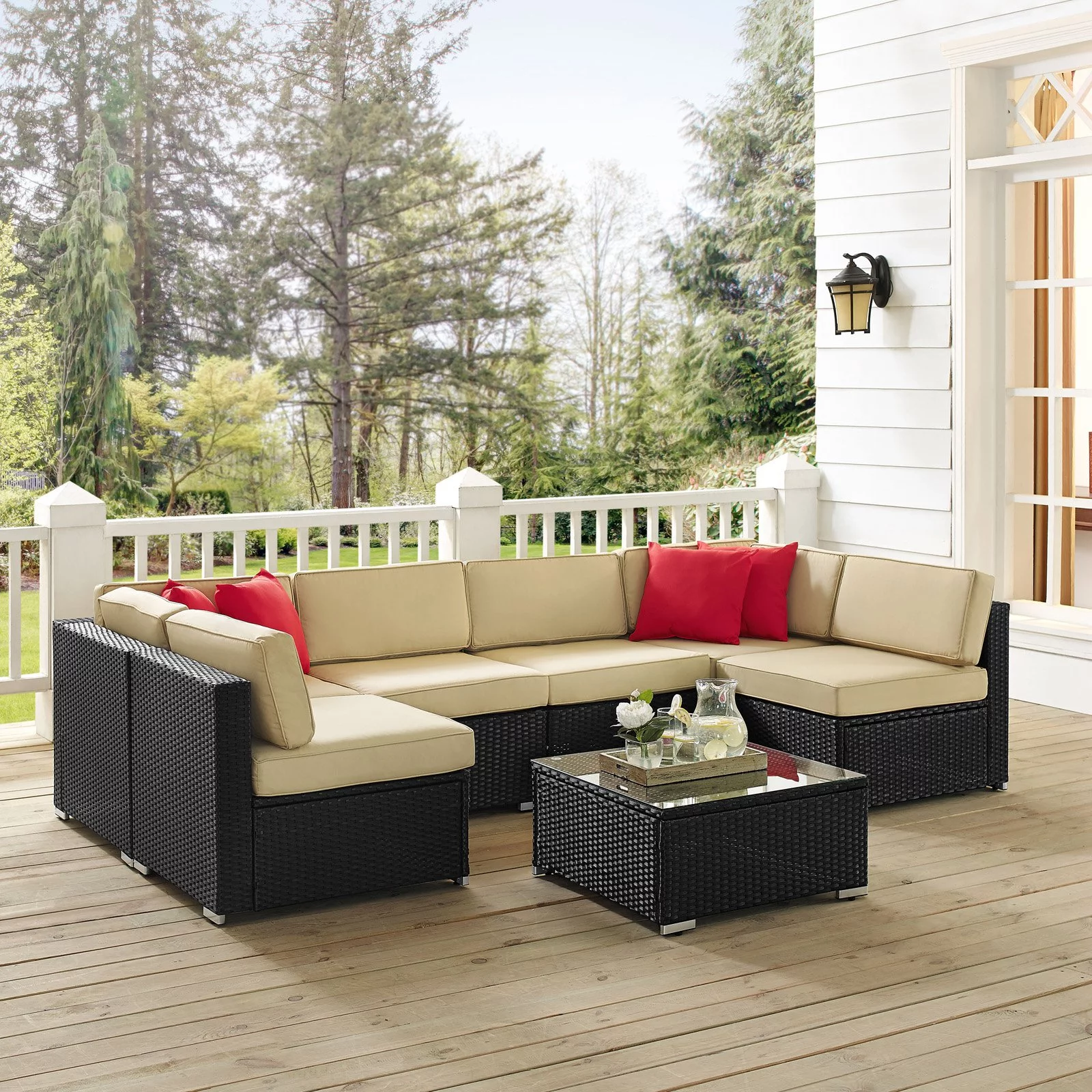 Crosley Sea Island 7 Piece Patio Sectional Set in Brown and Sand