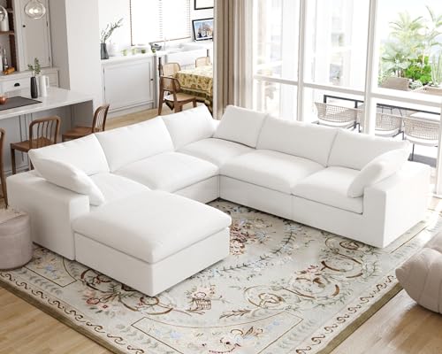 160.6" Cloud Couch Modular Sectional Sofa for Livingroom,Oversized Convertible Sofa with Storage Ottomans,6 Seat Wide Couches