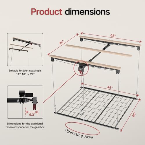 Overhead Garage Storage Rack, Heavy-duty 4x4 Ft Ceiling Storage Racks with Safety Lock
