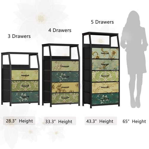 Furnulem White Dresser with 5 Drawers, Vertical Storage Tower Fabric Dresser for Bedroom, Hallway, Entryway, Nursery, Closet Organizer