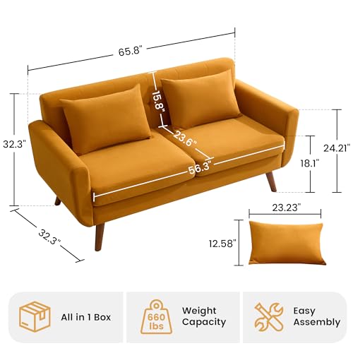 Tbfit L Shaped Couch Sofa, 80" W Mid-Century Modern Sectional Couches, 3 Seater Sofas with Wide Chaise Lounge & Two Pillows