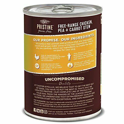 Castor u0026 Pollux Pristine Grain-Free Free-Range Chicken, Pea u0026 Carrot Stew Canned Dog Food, 12.7-oz, Case of 12