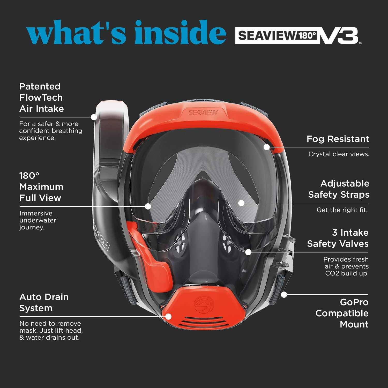 Seaview 180 V3 Full Face Snorkel Mask Adult The V3 is The Perfect Snorkeling Gear for Adults and Kids - Sports Supplies Online Store