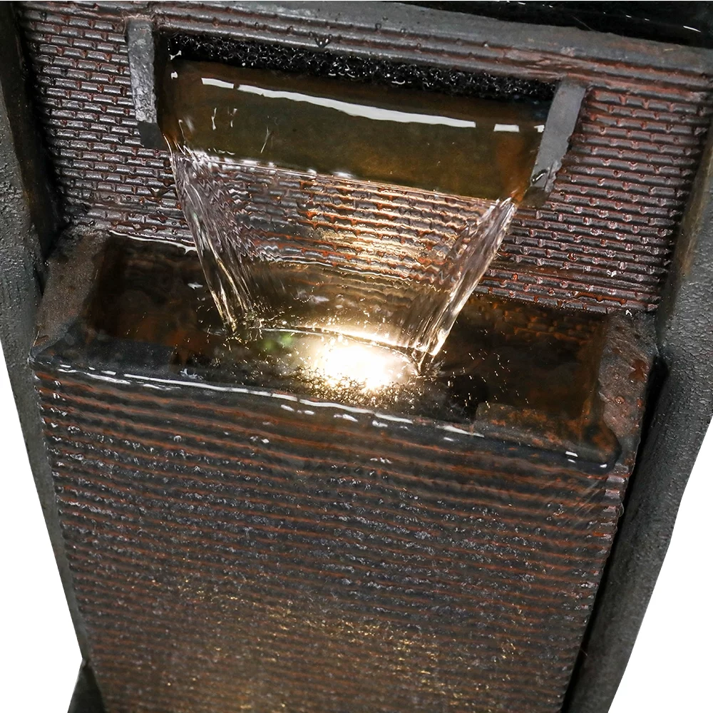 Willwolf Water Fountain Outdoor 39.3” H Fountain Modern Floor-Standing Waterfall Fountain with Led Lights Water Fountains Indoor for Office, House