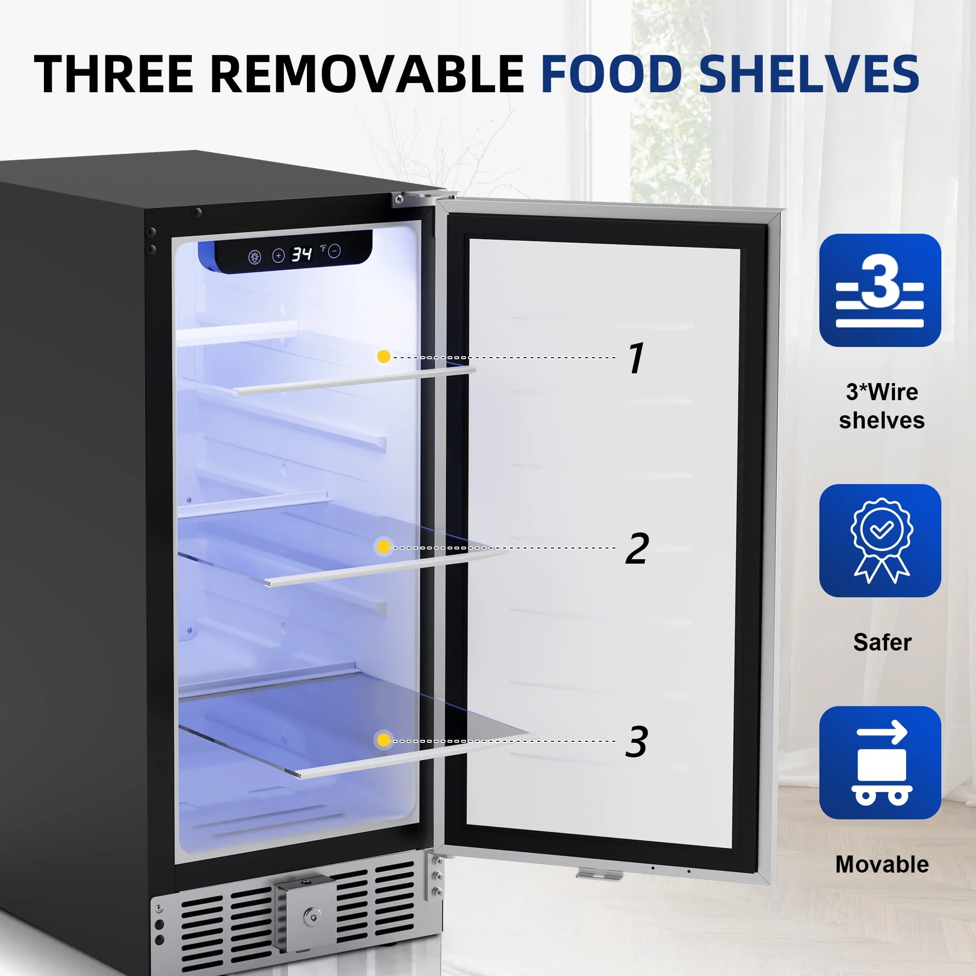 Simzlife 15 Beverage Cooler Under Counter Beverage Refrigerator Beer Fridge with Glass Door