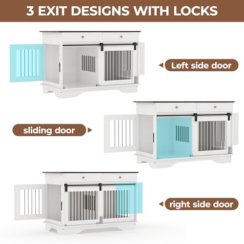 Dog Furniture Crate, 47" Large Dog Crate Furniture w/ 2 Storage Draws & Removable Divider for Large/Medium/Small Dogs (Grey, One Cage)