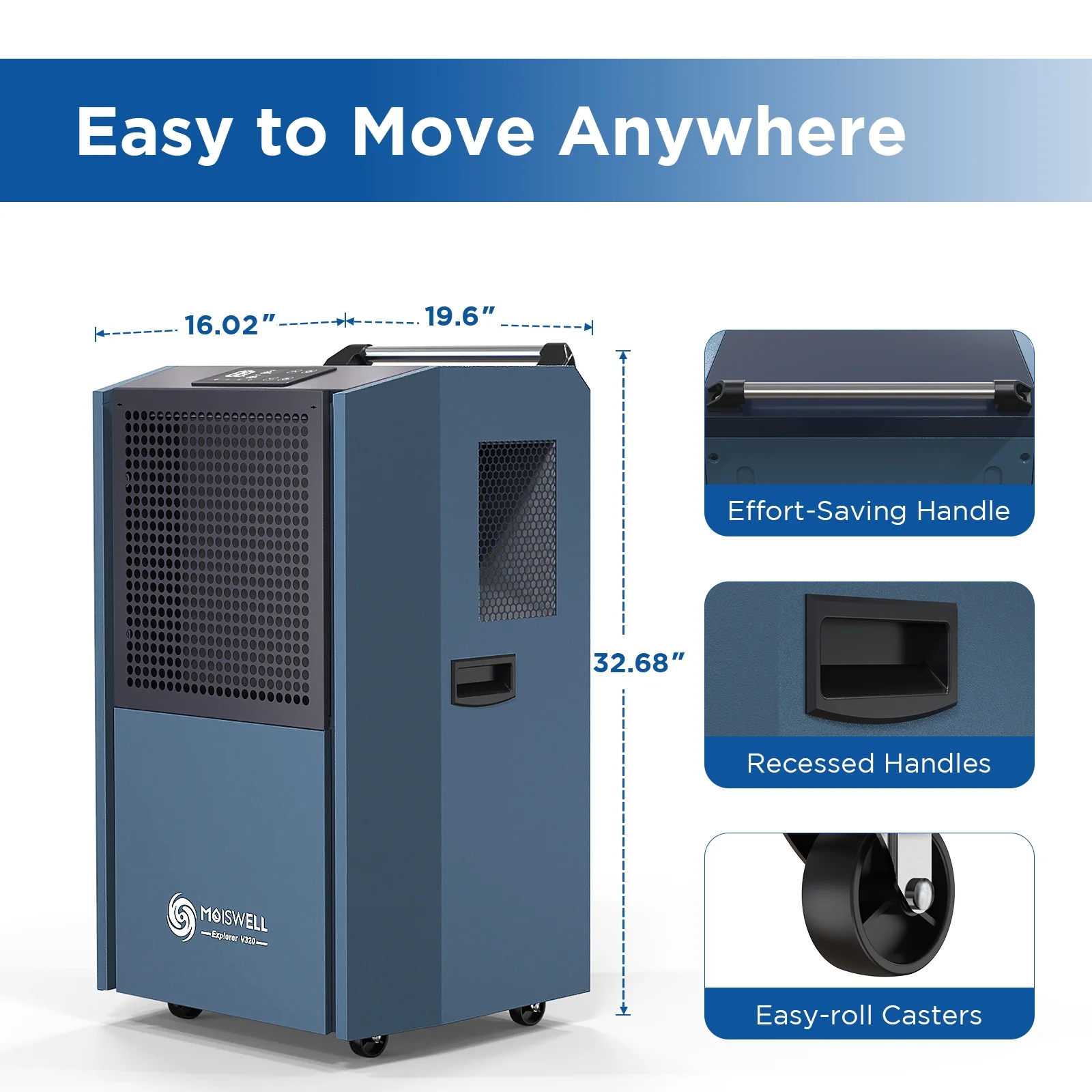 Moiswell 305 Pint Commercial Dehumidifier for Industrial Sites, Dehumidifiers with Drain Hose for Warehouse, Large Spaces Basements