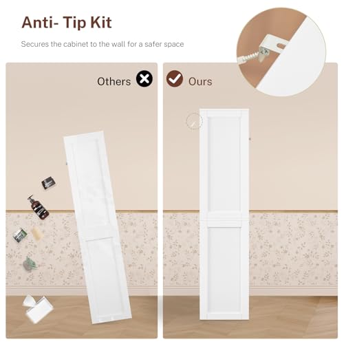 57.8“H Tall Bathroom Cabinet, Storage Cabinet with 2 Drawers & 2 Adjustable Shelves, Bathroom Storage Cabinet with 4 Doors