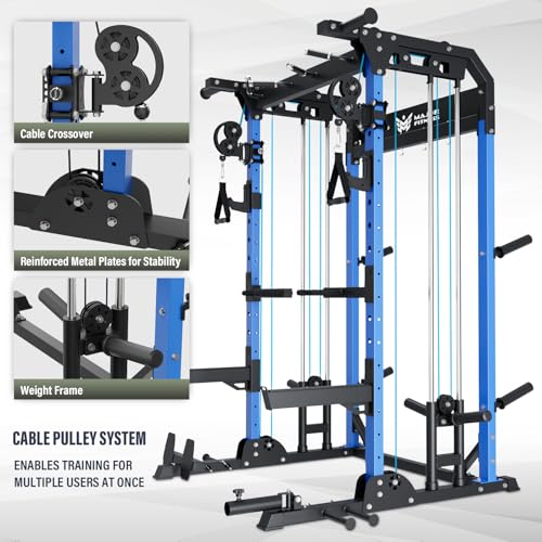 MAJOR FITNESS F22 Multi-Functional Power Rack—1600lbs Capacity All-in-One Squat Rack with Dual Pulley System for Home Gym Strength Training