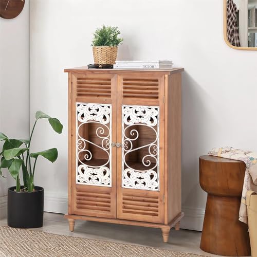 Sophia & William Accent Cabinet with 2 Doors, Distressed Storage Cabinet with Carved Pattern for Kitchen Entryway Living Room