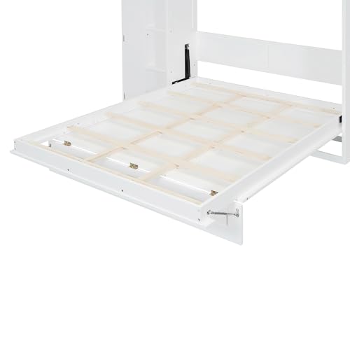 Queen Size Murphy Bed Wall Bed with Desk and Closet,Drawers and Shelves,for Small Spaces Studio Study Office Guest Room Use (Gray#Desk, Queen)