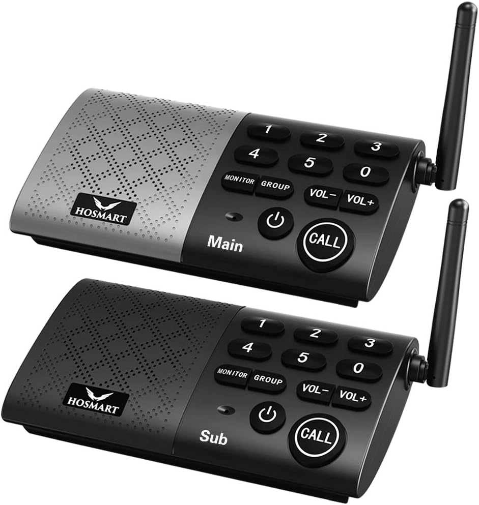 Hosmart Full Duplex Wireless Intercom System Real Time, Two -Way Communication for Home and Office，Hands Free, Portable intercom