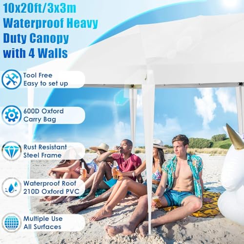 COBIZI Canopy 10x20 Pop Up Canopy Tent with 6 Sidewalls Party Tents for Parties Weddings Backyard Waterproof Canopy Outdoor Commercial Canopy Event