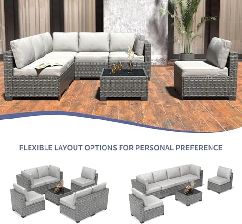 6 Piece Outdoor Patio Furniture Set with Coffee Table, Rattan Deck Conversation Sofa Set