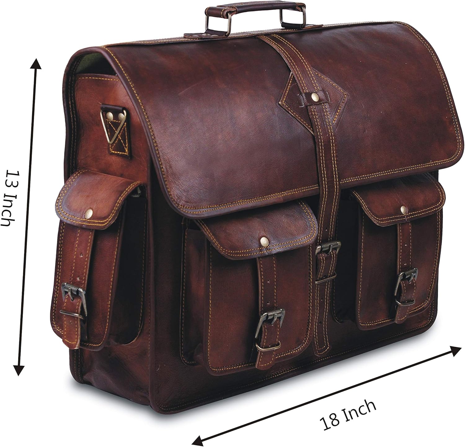 Vintage Leather Laptop Bag for Men Full Grain Large Leather Messenger bag for men 18 inches with rustic look Best leather briefcase by Hulsh