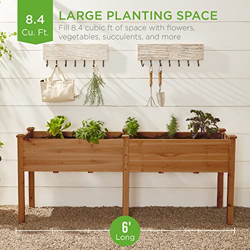 Best Choice Products 72x23x30in Raised Garden Bed, Elevated Wood Planter Box Stand for Backyard, Patio, Balcony w/Divider Panel, 6 Legs